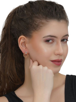 Carlton London - White Rose Gold Plated Stones Earrings