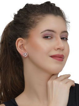Carlton London - White Rhodium Plated Stones Earrings