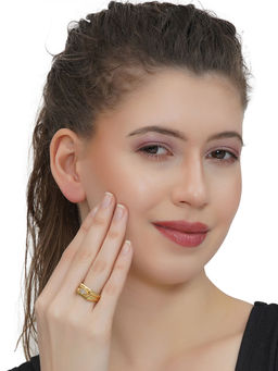 Carlton London - White 18K Gold Plated Stones Ring