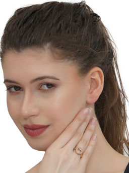 Carlton London - White Rose Gold Plated Stones Ring