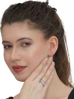Carlton London - White Rhodium Plated Stones Ring