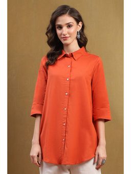Biba - Womens Orange Cotton Blend Straight Shirt