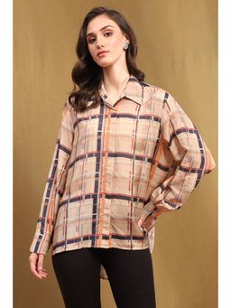 Biba - Womens Beige Viscose Blend Checked Shirt