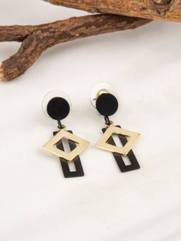 E2O - Gold Plated Black Beads Crafted Contemporary Drop Earring