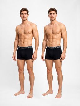 Guess - Men Black Solid/Plain Cotton Regular Fit 2 Trunks (Pack of 2)