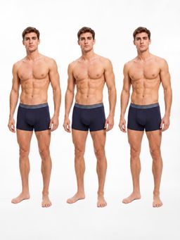 Guess - Men Blue Solid/Plain Cotton Regular Fit 3 Trunks (Pack of 3)