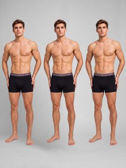 Guess - Men Black Solid/Plain Cotton Regular Fit 3 Trunks (Pack of 3)