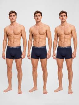 Guess - Men Navy Blue Solid/Plain Polyamide Regular Fit 3 Trunk (Pack of 3)