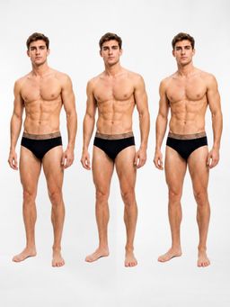 Guess - Men Black Solid/Plain Cotton Regular Fit 3 Briefs (Pack of 3)