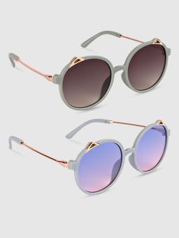 DukieKooky - Kids Multi-Color Round Sunglasses (DKSG363) (Pack of 2) (M)