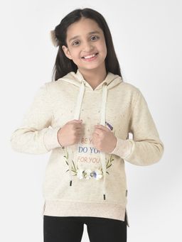 CRIMSOUNE CLUB - Girls Beige Hooded Typographic Hoodie