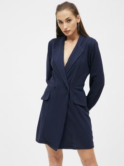 Kibo - Womens Navy Blue Polyester Blazer Dress
