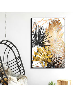 HomeTown - Simon Tropical Glossy Mdf Print Painting, Black And Gold 60X90Cm