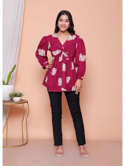 Doriyaan - Magenta Animal Print V-Neck Top