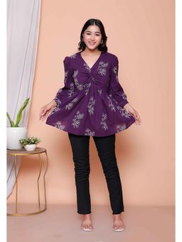 Doriyaan - Purple Floral V-Neck Top