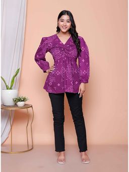 Doriyaan - Purple Printed V-Neck Top