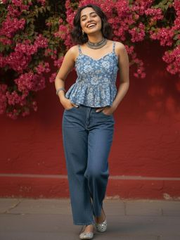 Varanga - Grey Floral Shoulder Straps Top