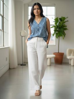 Varanga - Blue Printed V-Neck Top