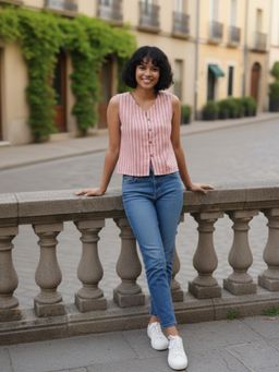 Varanga - Pink Stripes V-Neck Top
