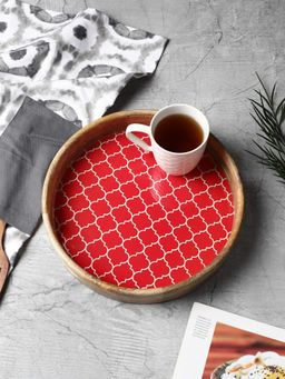 VarEesha - Moroccan Red Mango Wood 10 Inch Circular Tray