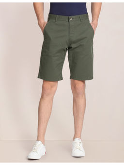 U.S. POLO ASSN. - Olive Green Mid Rise Solid Slim Fit Shorts