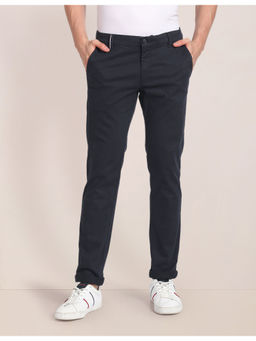 U.S. POLO ASSN. - Navy Blue Mid Rise Solid Casual Trousers