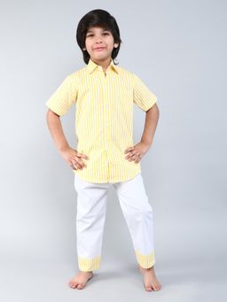 Little Clothings - Shirt With Collar Neck Paired With A Solid Pajama Yellow (Set of 2)