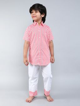 Little Clothings - Shirt With Collar Neck Paired With A Solid Pajama Pink (Set of 2)