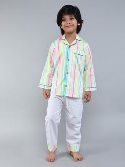 Little Clothings - Shirt With Collar Neck Paired With A Solid Pajama (Set of 2)