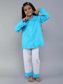 Little Clothings - Shirt With Collar Neck Paired With A Solid Pajama Blue (Set of 2)