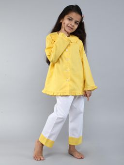 Little Clothings - Shirt With Collar Neck Paired With A Solid Pajama Yellow (Set of 2)