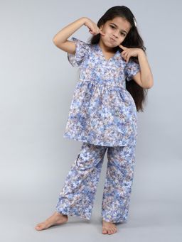 Little Clothings - Shirt With V-Neck Paired With A Pajama Blue (Set of 2)