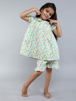 Little Clothings - Shirt With Collar Neck And Paired With A Shorts Green (Set of 2)