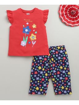 Bumzee - Navy Blue & Pink Girls T-shirt & Capri (Set of 2)