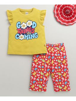 Bumzee - Pink & Yellow Girls T-shirt & Capri (Set of 2)