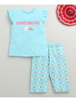 Bumzee - Sky Blue Girls T-shirt & Capri (Set of 2)