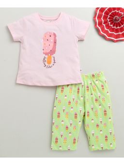 Bumzee - Pink & Green Girls T-shirt & Capri (Set of 2)