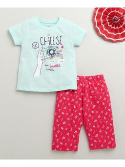Bumzee - Pink & Mint Green Girls T-shirt & Capri (Set of 2)