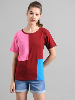 KOTTY - Women Colorblock Round Neck Cotton Blend Multicolor T-Shirt