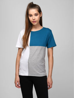KOTTY - Women Colorblock Round Neck Cotton Blend Multicolor T-Shirt