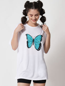 KOTTY - Women's Printed Cotton Blend Ghost White T-Shirt