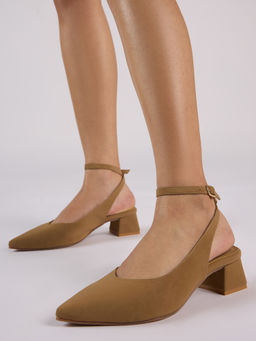 Twenty Dresses by Nykaa Fashion - Brown Pointed Toe Ankle Strap Block Mules Heels For Women