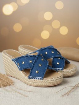 EZOK - Blue Denim Slip On Wedges Heels