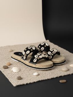 EZOK - Black suede Leather Slip On Sandals