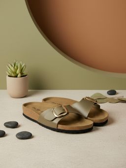 EZOK - Gold Synthetic Slip On With Buckle Sandals