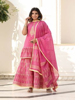 Mulmul - Varij Block Printed Kurti-Sharara and Dupatta (Set of 3)