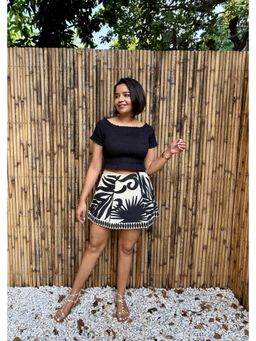 Label Tanvee - Black Cotton Smocked Boat Neck Crop Top