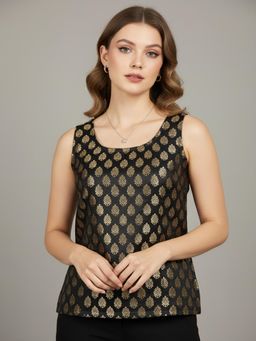 Qurvii - Black Brocade Top - Black