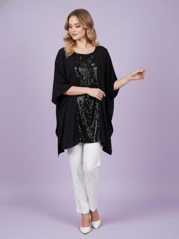 Qurvii - Sequin Embellished Kaftan Top - Black