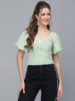 Mafadeny - Womens Printed Crop Top with Sweetheart Neck - Green